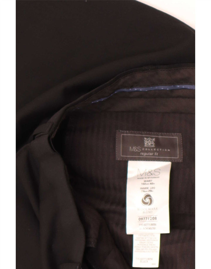 Мужские костюмные брюки стандартного кроя Marks & Spencer W40 L29, черные шерстяные