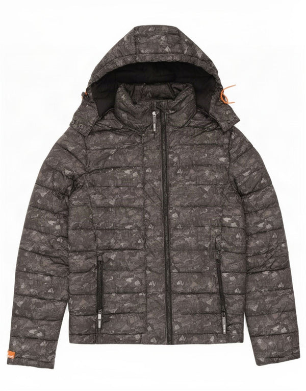 Женская утепленная куртка с капюшоном Superdry UK 14, средний серый камуфляжный полиэстер