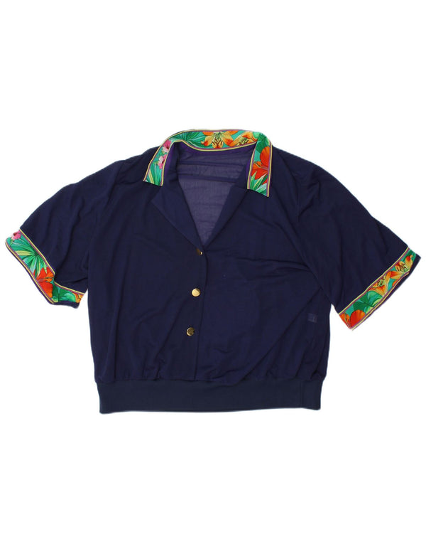 Женская укороченная блузка VINTAGE IT 48 XL Темно-синяя с цветочным принтом