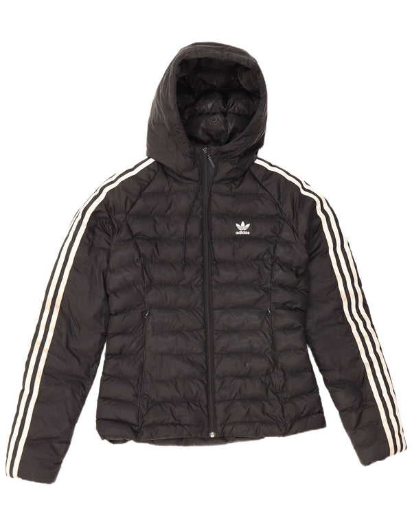 Adidas Womens Hooded Padded Jacket UK 8 Small Black Nylon