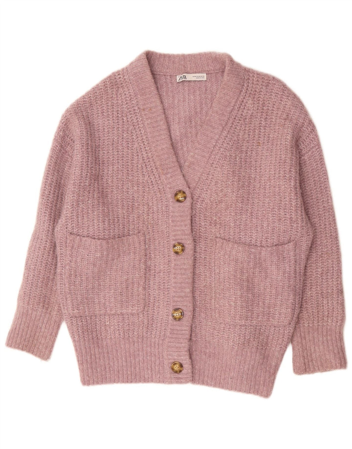 Женский свободный кардиган Zara UK 14, полиэстер среднего розового цвета
