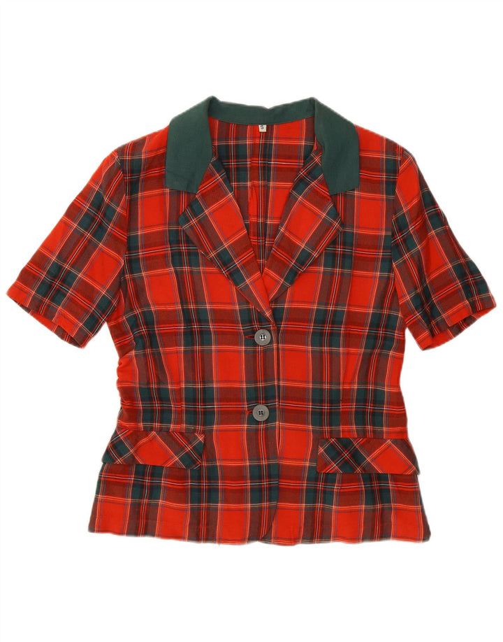 Винтажный женский пиджак с короткими рукавами и 2 пуговицами, Великобритания, 10, маленькая красная клетка