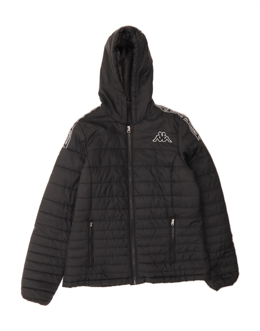 KAPPA Womens Hooded Padded Jacket UK 12 Medium Black Polyester Vintage Kappa and Second-Hand Kappa from Messina Hembry 