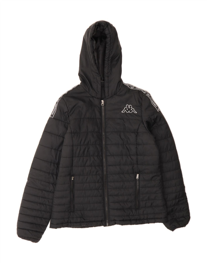 KAPPA Womens Hooded Padded Jacket UK 12 Medium Black Polyester Vintage Kappa and Second-Hand Kappa from Messina Hembry 