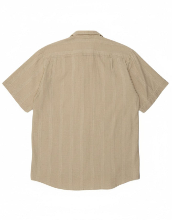 PACO CALVARI Mens Short Sleeve Shirt Medium Beige Striped Cotton Vintage Paco Calvari and Second-Hand Paco Calvari from Messina Hembry 
