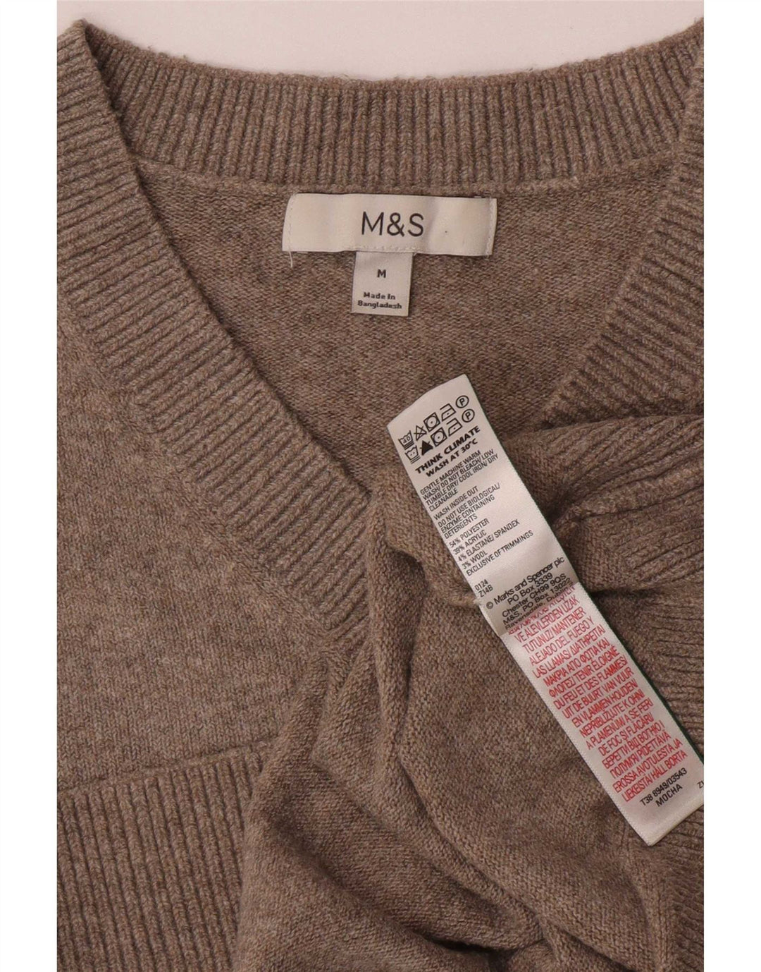Женский джемпер с v-образным вырезом Marks & Spencer UK 14, средний серый полиэстер