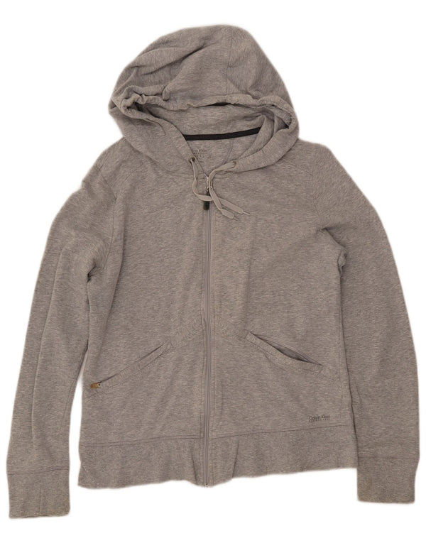 CALVIN KLEIN Женский свитер с капюшоном на молнии UK 16, большой серый хлопок