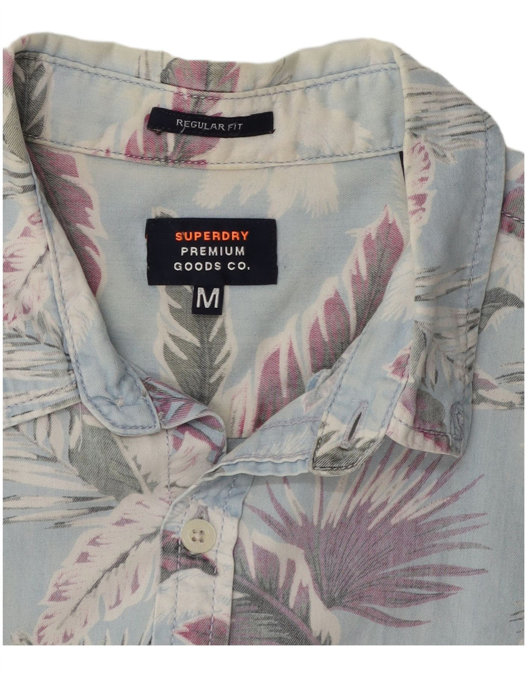 Мужская рубашка обычного кроя с коротким рукавом Superdry, хлопковая рубашка среднего синего цвета с цветочным принтом
