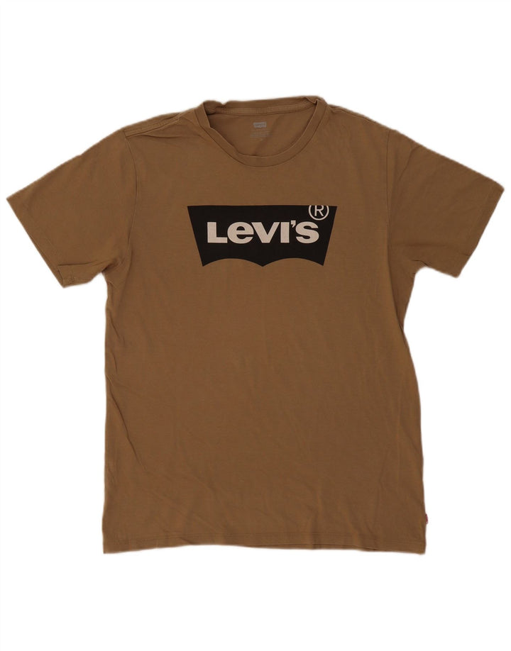 Мужская футболка с рисунком Levi's, хлопковый топ среднего бежевого цвета