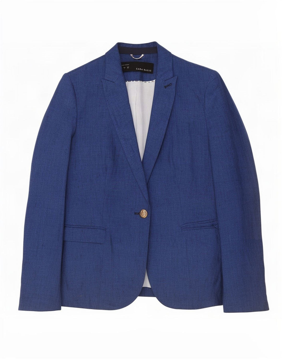 Женский пиджак на 1 пуговице Zara UK 10, маленький темно-синий, хлопковый