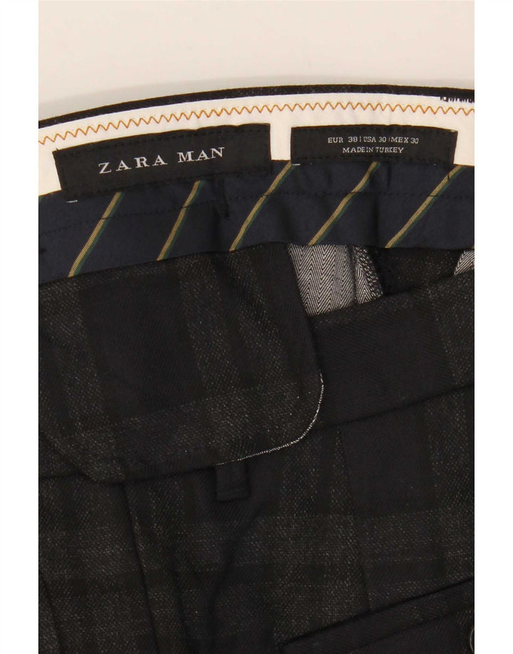 Мужские узкие укороченные брюки Zara EU 38 Small W30 L25, серые, полиэстер в клетку