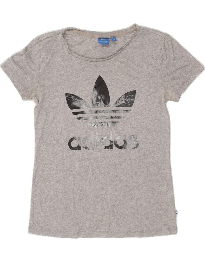 ADIDAS Womens Graphic T-Shirt Top UK 10 Small Grey Vintage Adidas and Second-Hand Adidas from Messina Hembry 