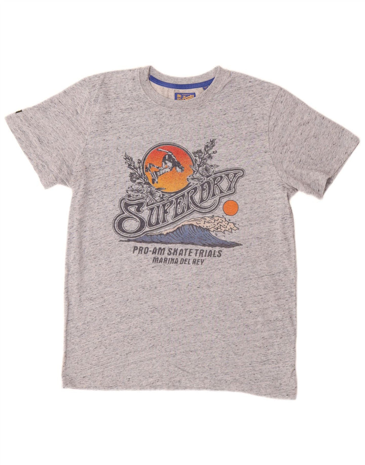 SUPERDRY Мужская футболка с рисунком из хлопка среднего серого цвета с крапинками