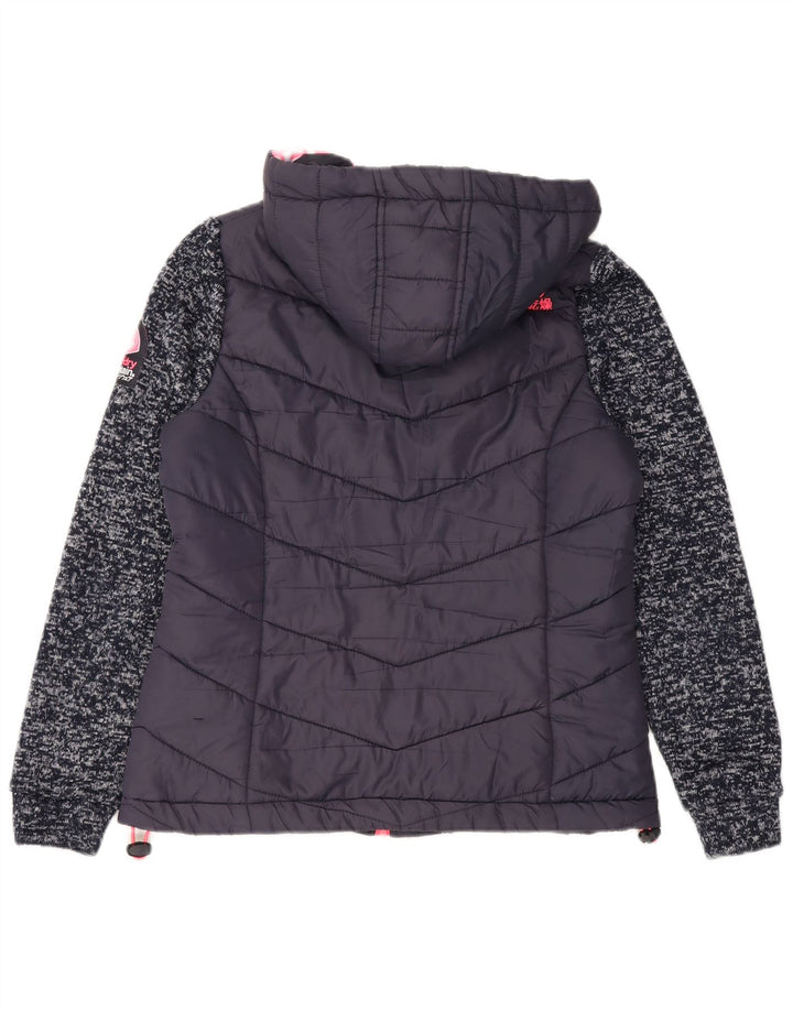 Женская утепленная куртка с капюшоном Superdry UK 12, средний темно-синий в крапинку