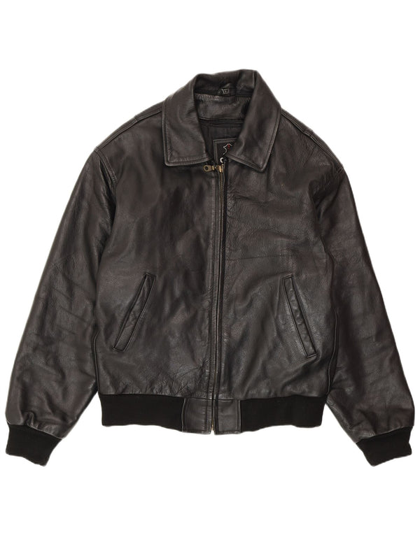 Мужская кожаная куртка VINTAGE UK 40, большая черная кожаная