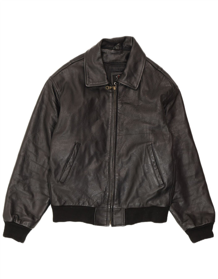 Мужская кожаная куртка VINTAGE UK 40, большая черная кожаная