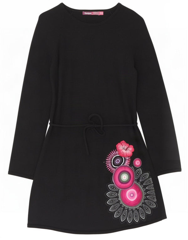 Desigual Girls Long Sleeve Jumper Dress 13-14 Years Black Floral