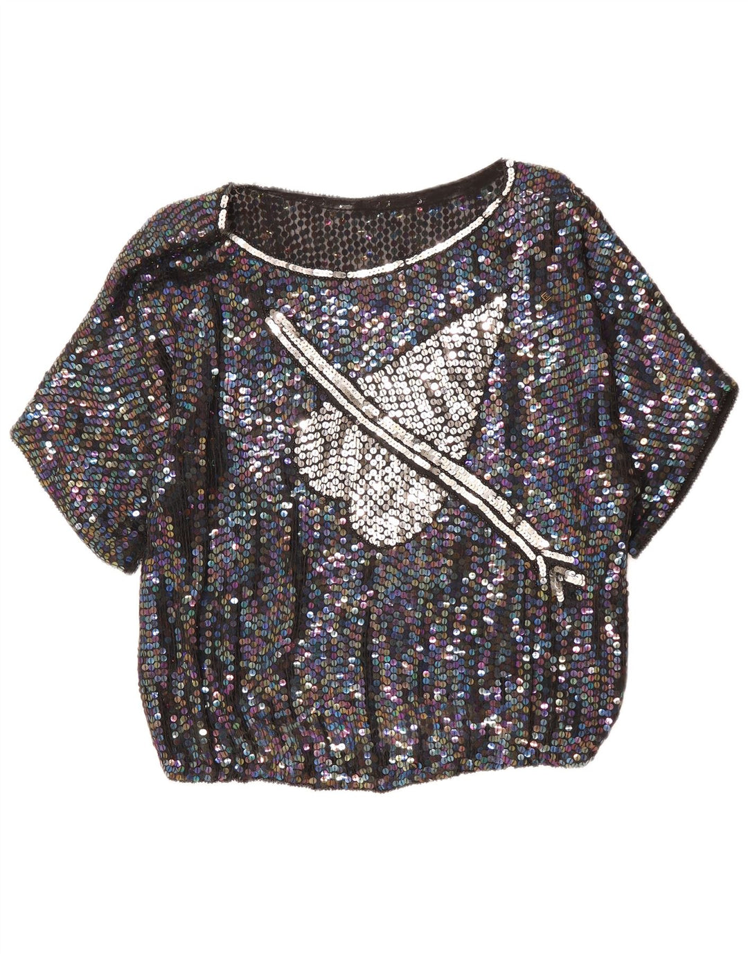 ВИНТАЖНАЯ женская блузка с графическим рисунком UK 14, большое черное сердце в крапинку