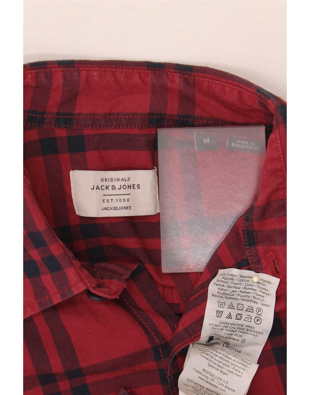 Мужская рубашка с коротким рукавом Jack & Jones среднего красного цвета в клетку, хлопок