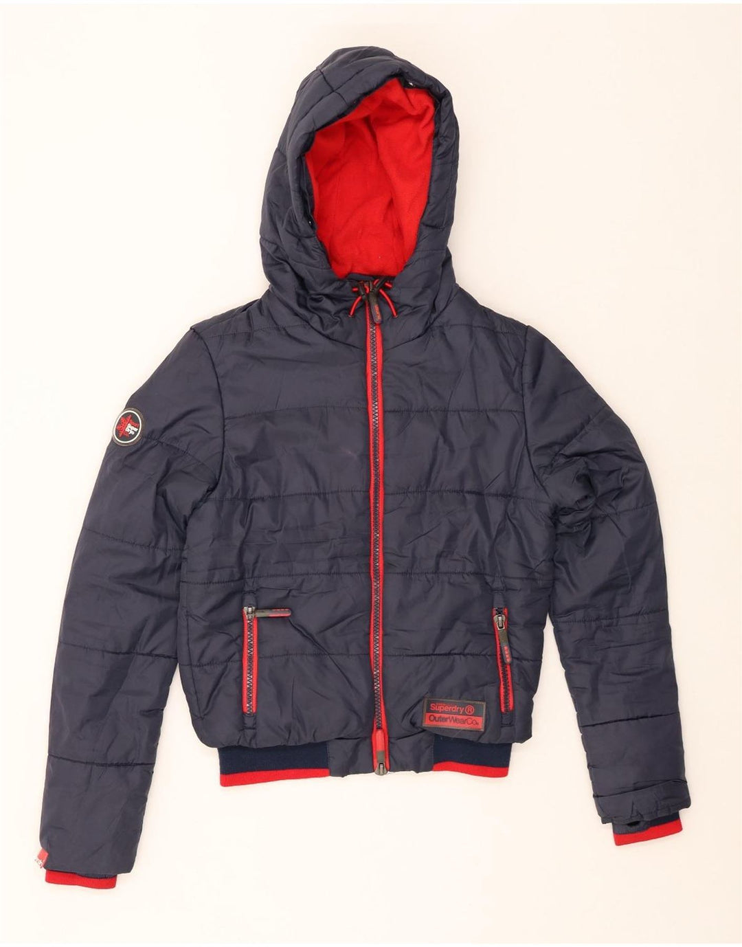 SUPERDRY Мужская утепленная куртка с капюшоном UK 36, маленькая, темно-синяя, полиэстер