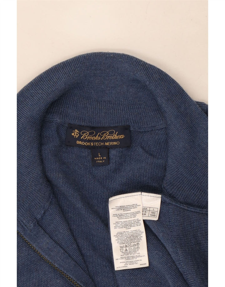 Мужской джемпер с воротником на молнии Brooks Brothers, большой синий шерстяной свитер