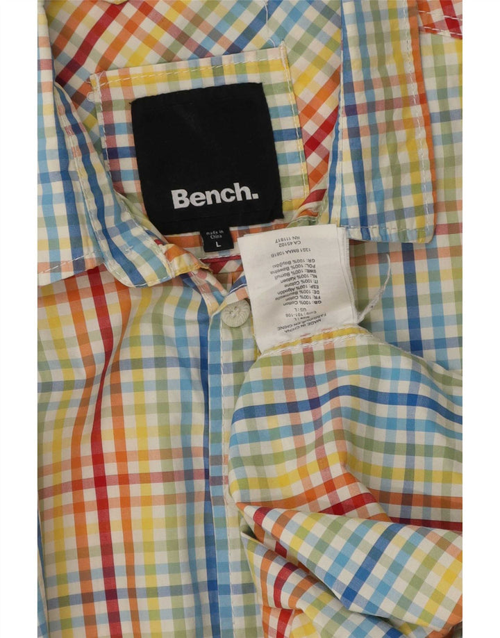 Мужская рубашка Bench с коротким рукавом, большая разноцветная клетка, хлопок