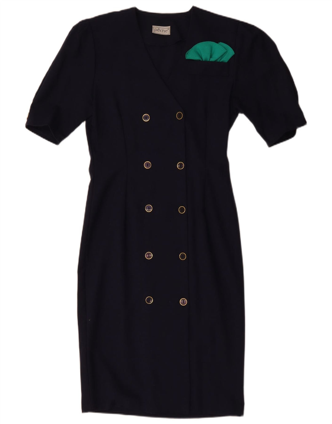 ВИНТАЖНОЕ женское двубортное платье-футляр США 10, большой темно-синий цвет