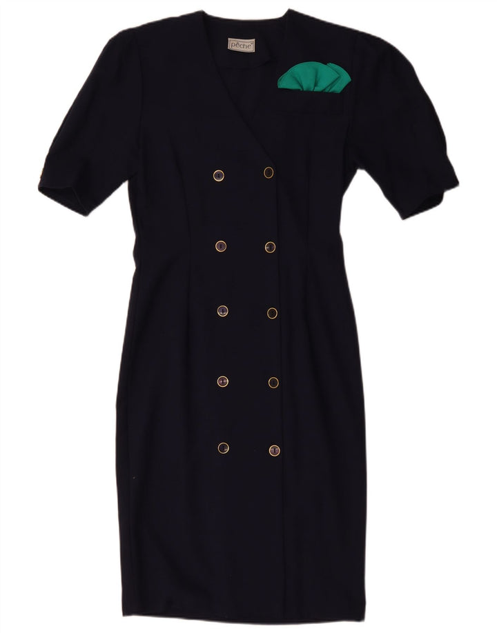 ВИНТАЖНОЕ женское двубортное платье-футляр США 10, большой темно-синий цвет