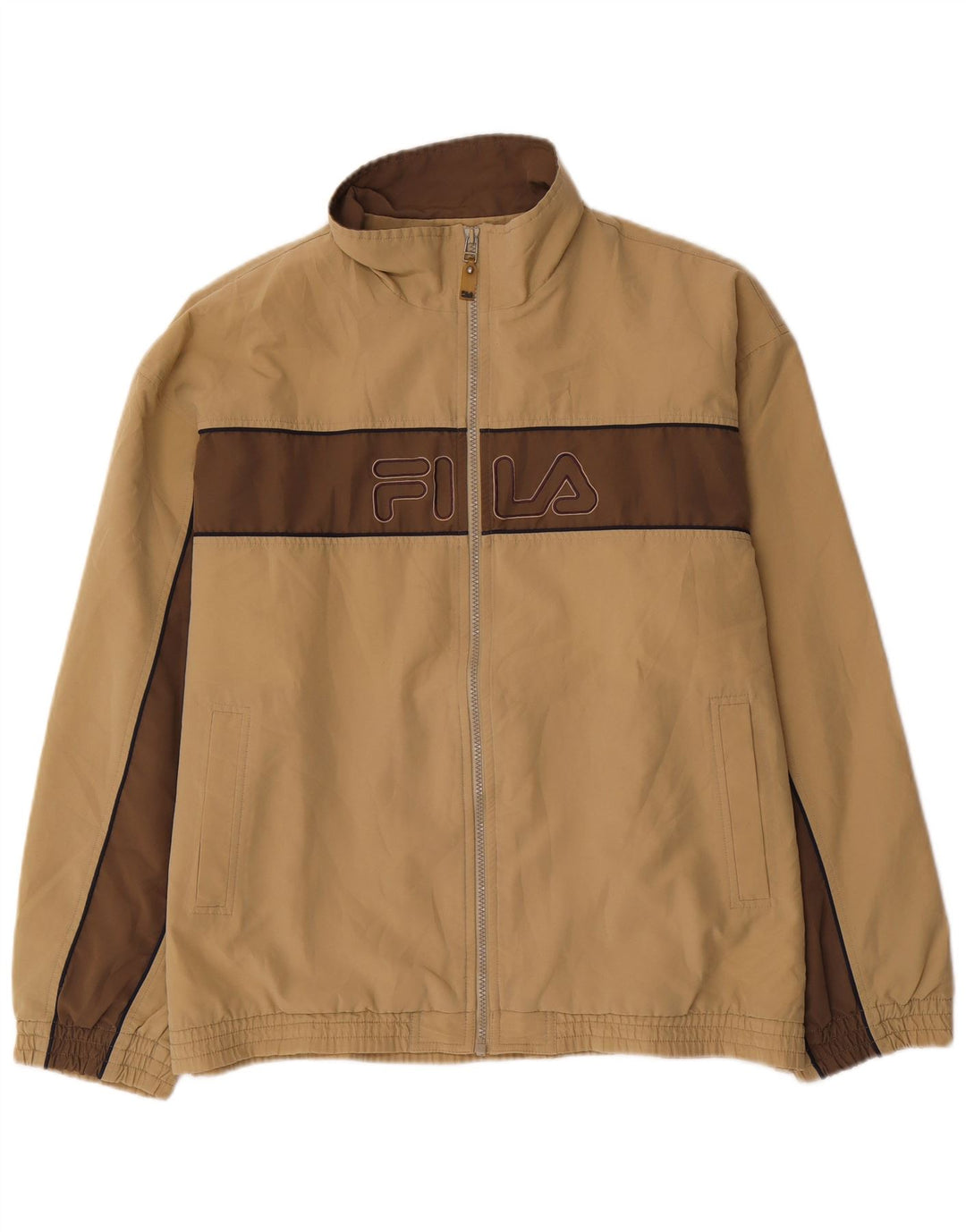 Мужской спортивный костюм FILA с графическим рисунком, большая куртка с цветными блоками бежевого цвета