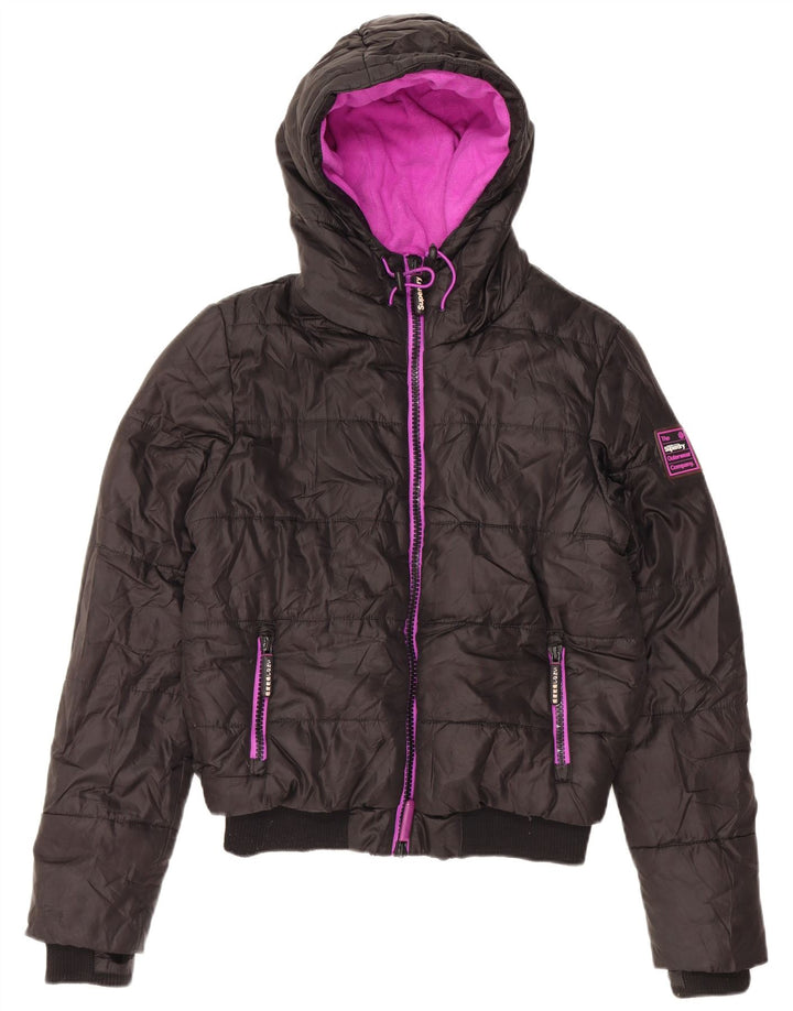 Женская утепленная куртка с капюшоном Superdry UK 40, большой черный полиэстер
