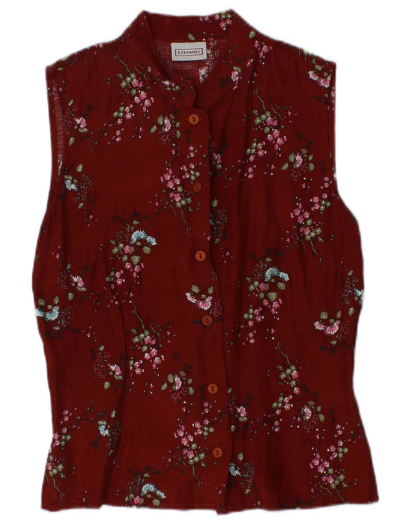 STEFANEL Женская блузка-рубашка без рукавов UK 12 Средний бордовый вискоза с цветочным принтом