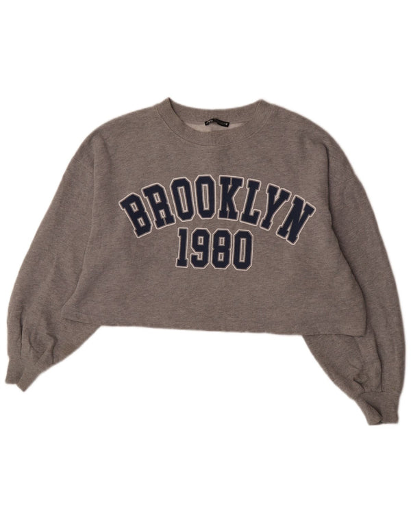 Женский джемпер оверсайз с рисунком Zara Brooklyn UK 10, маленький серый цвет