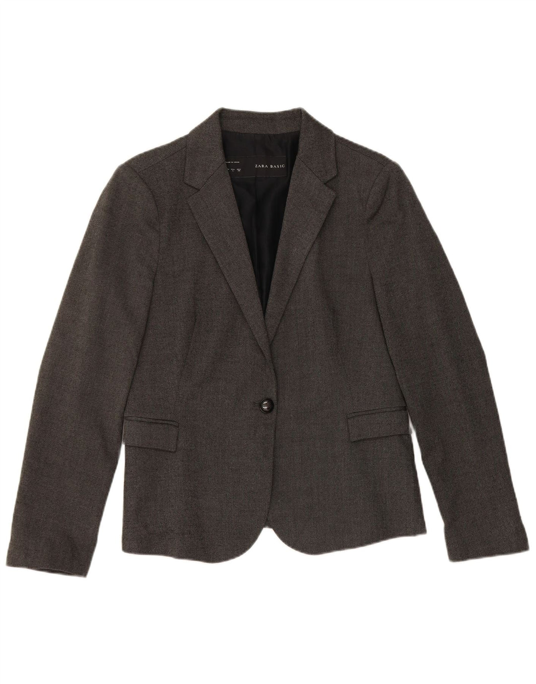 ZARA Womens 1 Button Blazer Jacket UK 14 Large Grey Polyester
