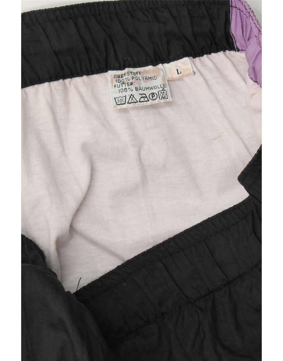 VINTAGE Mens Tracksuit Trousers Joggers Large  Black Colourblock Polyamide Vintage Vintage and Second-Hand Vintage from Messina Hembry 