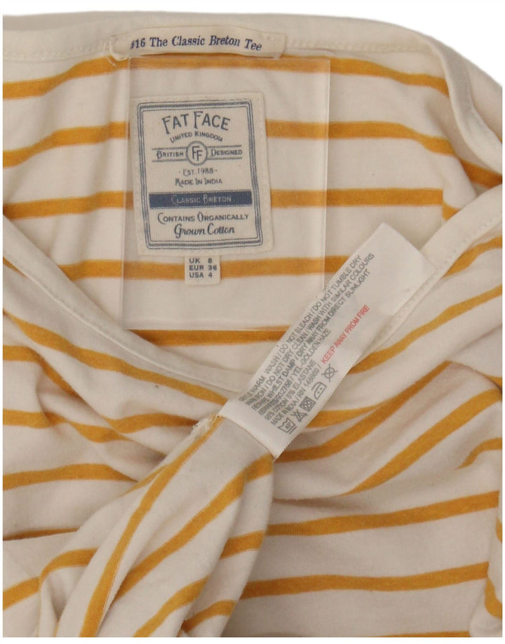 FAT FACE Womens Top Long Sleeve UK 8 Small  White Striped Cotton