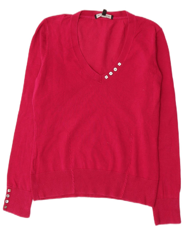 LAURA ASHLEY Женский укороченный джемпер с v-образным вырезом, Великобритания 12, хлопковый средний розовый цвет