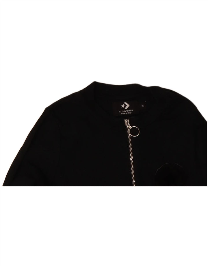 CONVERSE Womens Crop Top Long Sleeve UK 8 Small Black Cotton