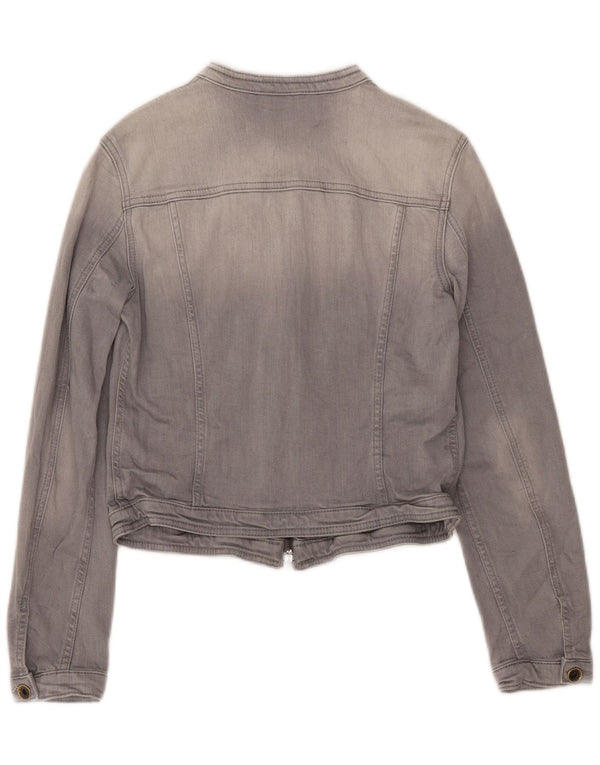 SISLEY Womens Crop Denim Jacket UK 12 Medium  Grey Cotton