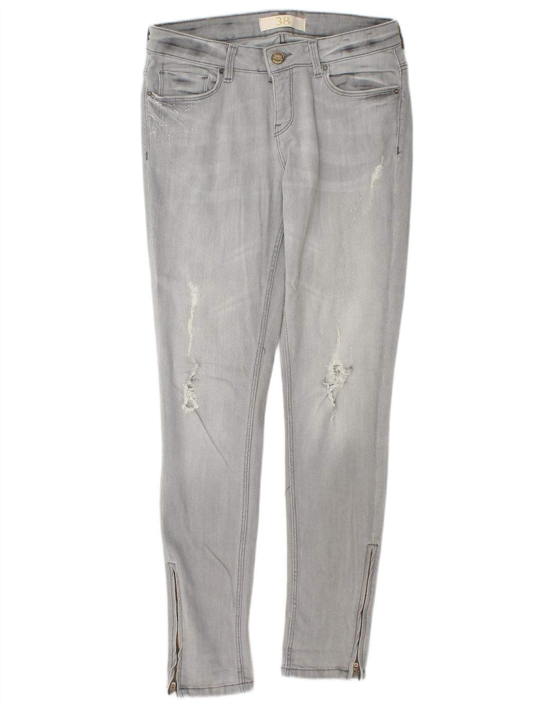 Женские потертые джинсы скинни ZARA EU 38, маленькие W28 L30, серый хлопок