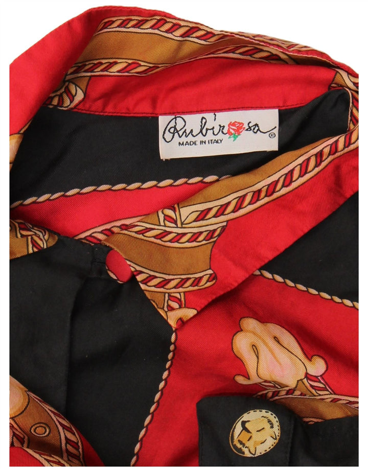 Винтажная женская блузка-рубашка с абстрактным узором, Великобритания, 18 XL, красная, с цветными блоками, ретро