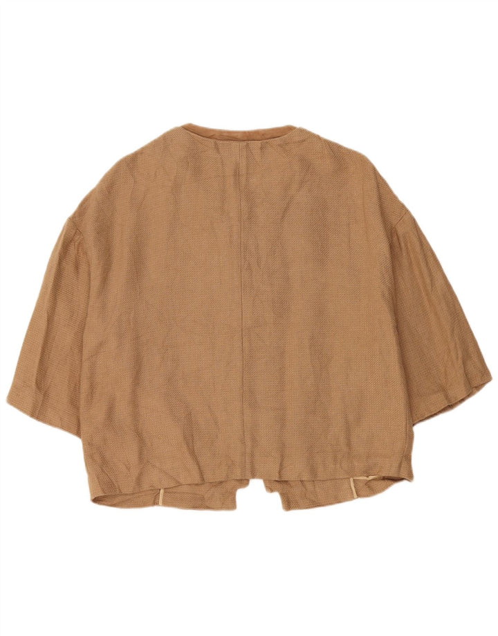 Женский открытый блейзер с рукавами 3/4 Massimo Dutti UK 16, большой коричневый льняной пиджак