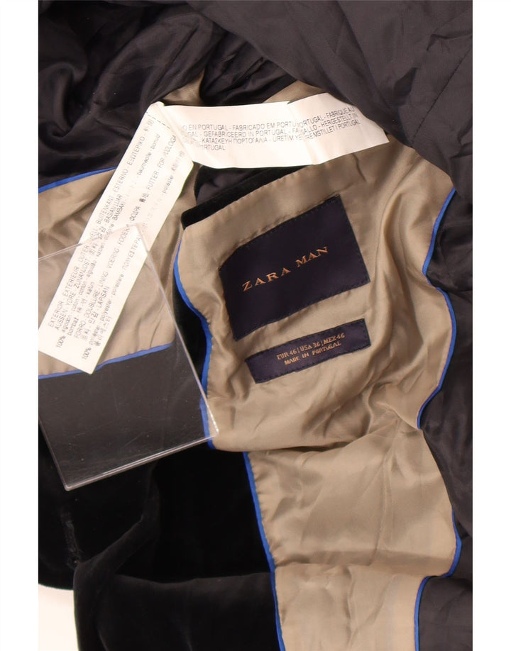 Мужской бархатный пиджак с 2 пуговицами Zara EU 46, маленький черный хлопок