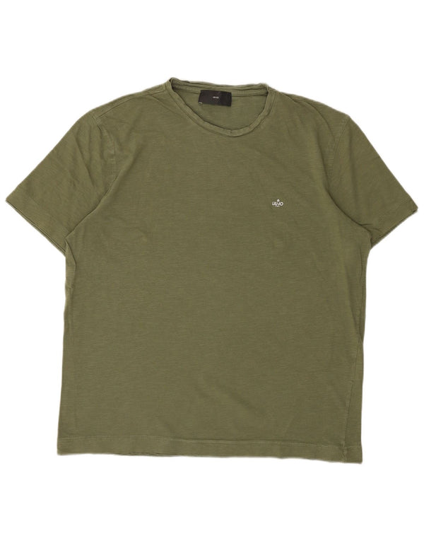 LIU JO Womens T-Shirt Top UK 20 2XL Khaki Cotton