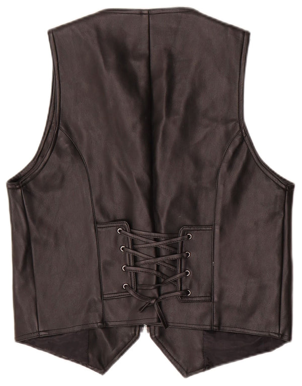 Винтажный женский кожаный жилет UK 20 2XL, черный