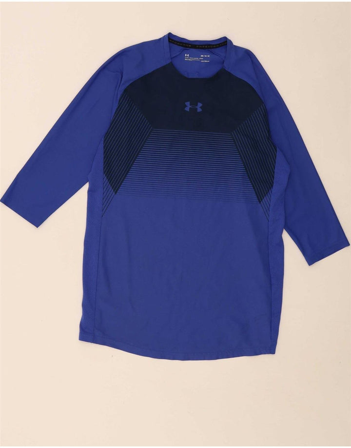 UNDER ARMOUR Mens Heat Gear T-Shirt Top Medium Blue Pinstripe Polyester
