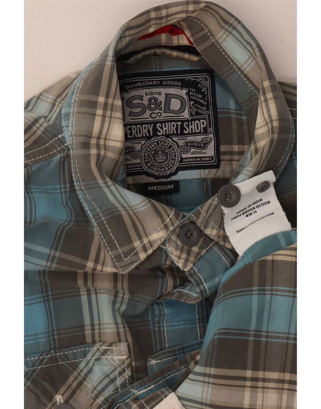 Мужская рубашка Superdry среднего синего цвета в клетку из хлопка