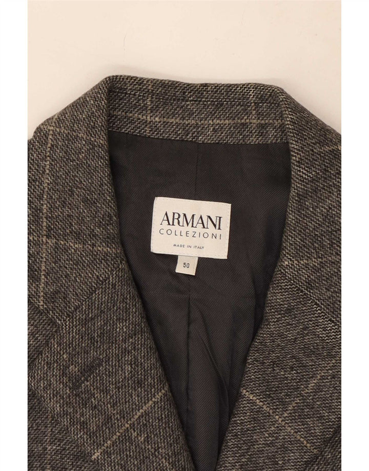 Armani Collezioni Женский пиджак на 3 пуговицах IT 50 XL Серый Шерстяной Клетчатый Пиджак