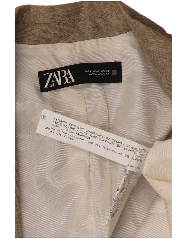Женский открытый пиджак Zara UK 16, большой, бежевый, льняной