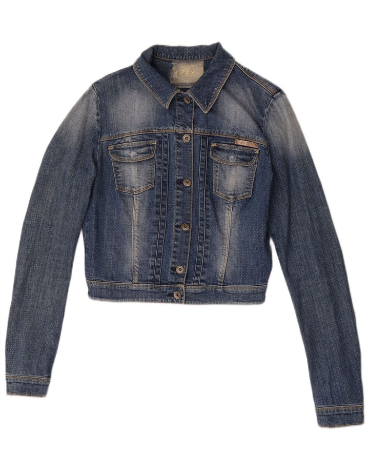 Guess Женская укороченная джинсовая куртка UK 6 XS Синяя хлопковая