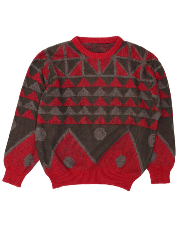 Мужской VINTAGE свободный джемпер с круглым вырезом IT 46, маленький красный с геометрическим узором
